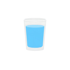 Glass tumbler filled with fresh, clear drinking water, flat vector icon, white and blue, hydration and health