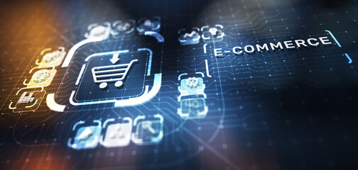 E-commerce business online digital internet shopping concept on virtual screen.