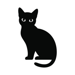 Simple silhouette of a black cat sitting and looking forward