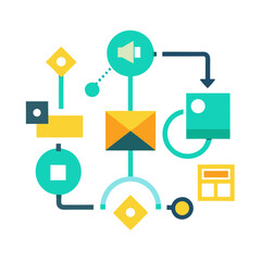 Abstract business process flowchart with geometric shapes