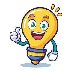 Happy cartoon light bulb character giving a thumbs up gesture