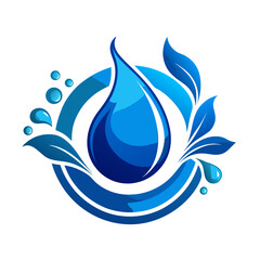 Blue water drop with leaves and bubbles logo design
