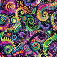 Seamless abstract background with colorful swirls & floral patterns. Print textiles