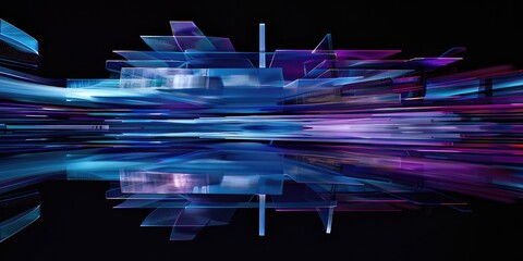 Abstract forms moving to the center in darkness. Tech background, presentation