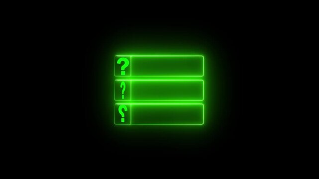 glowing neon question mark quits. Bright glowing neon sign displaying a number or word concept for business or a sale event at night