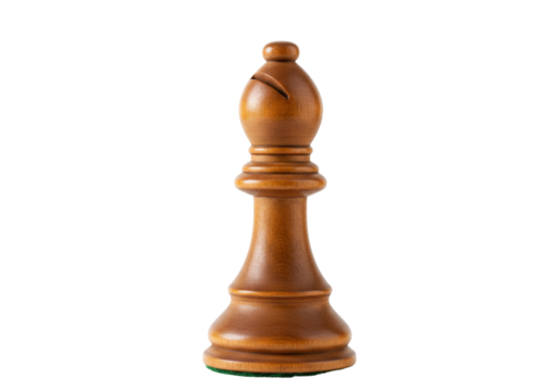 Wooden bishop chess piece isolated, handcrafted game piece for strategy and intellectual pursuits on transparent background