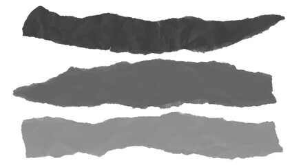 Three torn paper pieces in shades of gray against a stark art on transparent background