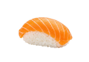 Salmon nigiri isolated on transparent background, Japanese cuisine sushi with fresh fish and rice for restaurant menu and food photography