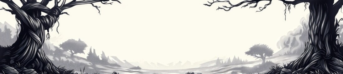 Obraz premium Sketch of Trees in Forest Background Landscape for Fantasy Designs, Game Art