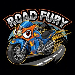 Cartoon Motorcycle Road Fury - A Whimsical Ride on Two Wheels.