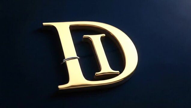Golden "D" with Silver Ring on Dark Blue Elegant Background logo animation video