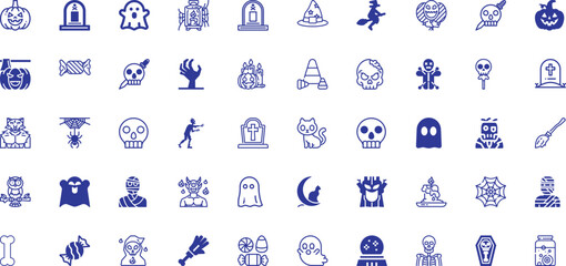 Fototapeta premium A Collection of Spooky Halloween Icons in Blue Outline