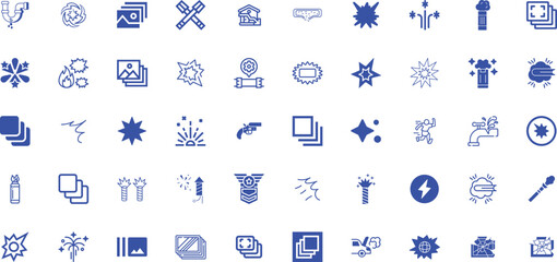 Collection of Blue Icons: Explosions, Fireworks, and Various Objects