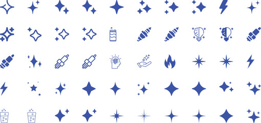 Collection of Blue Sparkle, Star, Lightning Bolt, and Idea Icons