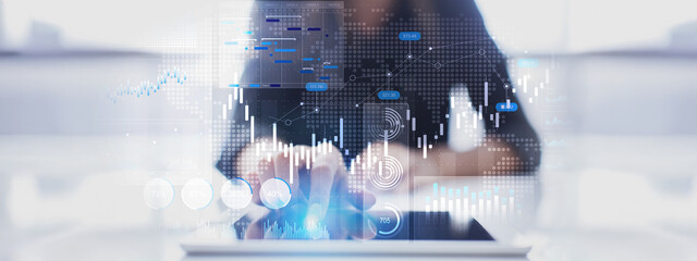 Data-Driven Business Strategy and Analytics Visualization on a Digital Touch Interface.