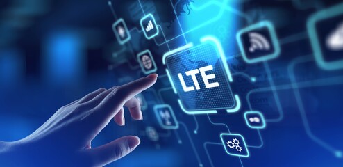 LTE Long-Term Evolution for High-Speed Mobile Connectivity, projection on a virtual screen, Business and Technology Concept.