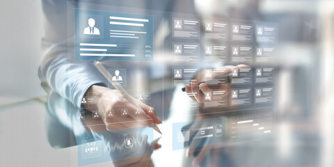 Digital Human Resources Management and Organizational Structure Displayed on a Virtual Interface.