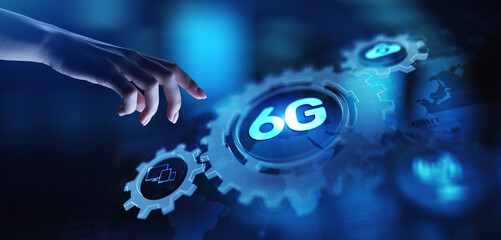 6G New generation telecommunication fast internet and technology concept on virtual screen.