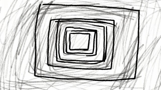 Concentric squares drawn with pencil on white paper, abstract pattern