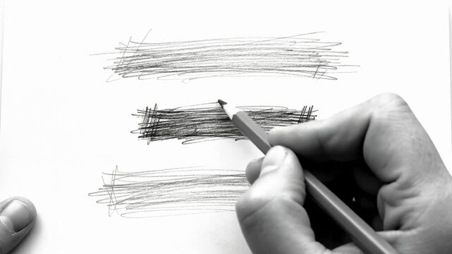 Three graphite pencil scribbles on a white background, abstract art