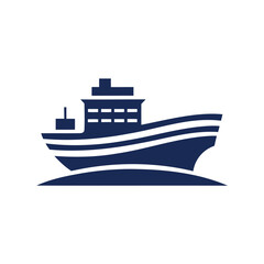 Obraz premium Stylized dark blue cargo ship silhouette on white background