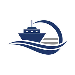 Obraz premium Modern ship sailing through stylized waves and arc