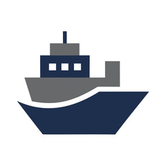 Modern cargo ship illustration with blue and gray tones