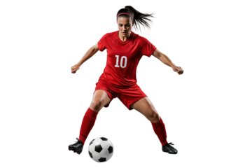Female Soccer Player Controlling the Ball in Red Uniform