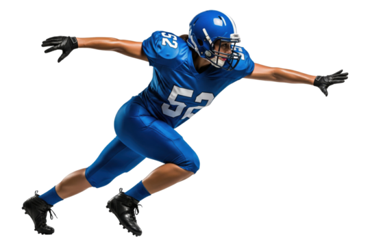 American Football Player Charging or Sprinting in Blue Uniform