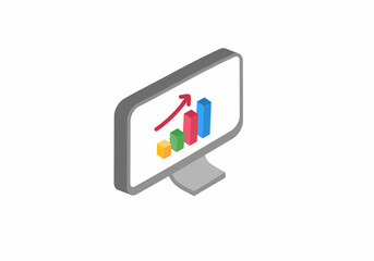 Isometric illustration of business growth chart and analytics on computer screen