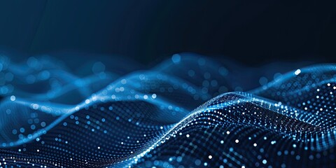 Abstract Network Waves Glowing dots flow, dark background, data visualization