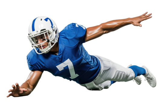 American Football Player Diving to Make a Touchdown or Catch