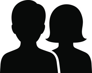Black Silhouette Icons of Male and Female Profiles Facing Forward vector illustration