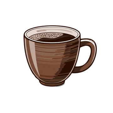 Stylized Coffee Cup with Dark Brewed Coffee and Foam Texture Illustration