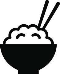 Bowl Of Rice With Chopsticks Icon On White Background food asian