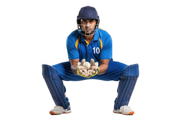 Male Cricket Wicket-Keeper in a Low Stance Ready to Catch the Ball