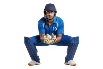 Male Cricket Wicket-Keeper in a Low Stance Ready to Catch the Ball