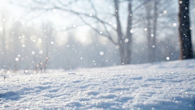 Soft snowfall in a tranquil winter forest with bright sunlight - Powered by Adobe