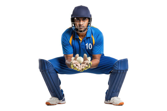 Male Cricket Wicket-Keeper in a Low Stance Ready to Catch the Ball