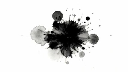 Black ink splatters on white background, abstract art - Powered by Adobe
