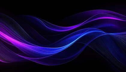 Abstract purple and blue waves flow across a black background, for digital design