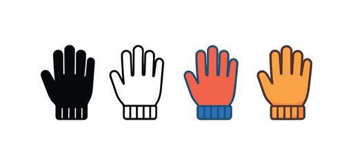 Obraz premium Vector icon woolen gloves same pose same proportions four styles black solid glyph outline minimal flat multicolor filled cartoon flat shaded.