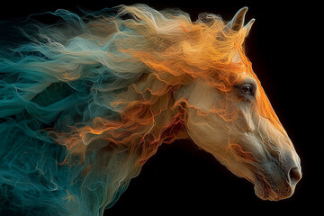 Image of a red fire horse. A fire horse on a black background.