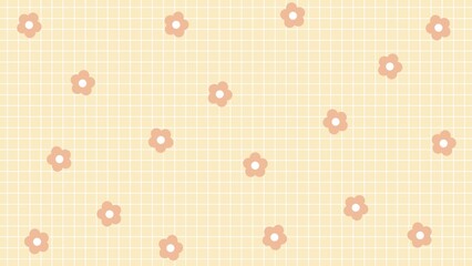 Simple and cute background with checkered pattern and retro flowers
