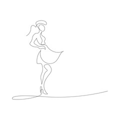 Continuous one line drawing Young woman in modern dress Fashion logo vector illustration