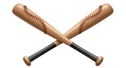 Two Wooden Baseball Bats Crossed Together Isolated on White Background.