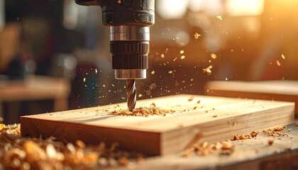 Drill bit piercing wood