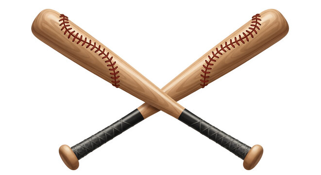 Two Wooden Baseball Bats Crossed Together Isolated on White Background.
