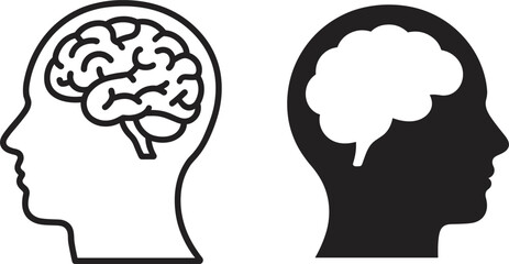 Human Head Profile With Brain Outline And Silhouette vector illustration