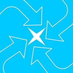 a blue and white arrow symbol pointing to a white star